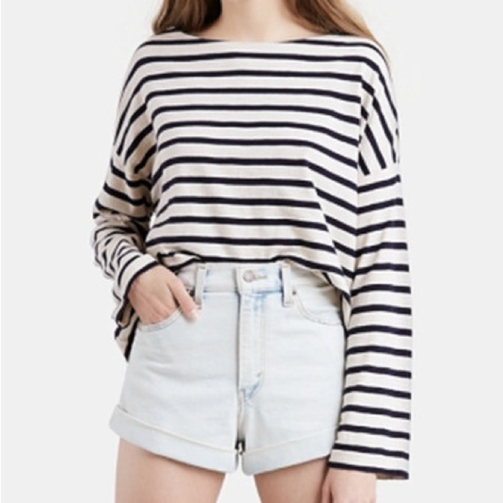 Tuckernuck Cream and Navy Striped Long Sleeve Tee